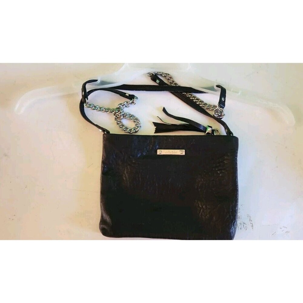 Stella & Dot Crossbody Purse Mini Lambs Leather Black Handbag Gold Chain Strap